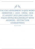FAC1503 ASSIGNMENT 8 QUIZ MEMO - SEMESTER 1 - 2025 - UNISA - DUE &colon; 25 AUGUST 2025 &lpar;INCLUDES 530 PAGES EXTRA MCQ BOOKLET WITH ANSWERS - DISTINCTION GUARANTEED