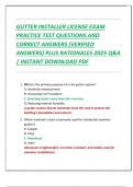 GUTTER INSTALLER LICENSE EXAM  PRACTICE TEST QUESTIONS AND  CORRECT ANSWERS &lpar;VERIFIED  ANSWERS&rpar; PLUS RATIONALES 2025 Q&A  &vert; INSTANT DOWNLOAD PDF