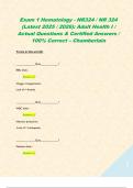Exam 1 Hematology - NR324 &sol; NR 324 &lpar;Latest 2025 &sol; 2026&rpar;&colon; Adult Health I &sol; Actual Questions & Certified Answers &sol; 100&percnt; Correct &ndash; Chamberlain  