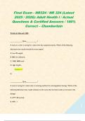 Final Exam - NR324 &sol; NR 324 &lpar;Latest 2025 &sol; 2026&rpar;&colon; Adult Health I &sol; Actual Questions & Certified Answers &sol; 100&percnt; Correct &ndash; Chamberlain   
