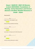 Exam 1 NUR155 &sol; NUR 155 Review &lpar;Latest 2025&sol;2026&rpar;&colon; Foundations of Nursing &sol; Actual Questions and Correct Answers &lpar;Verified&comma; Detailed Answers&rpar; A Grade &ndash; Galen  