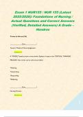 Exam 1 NUR155 &sol; NUR 155 &lpar;Latest 2025&sol;2026&rpar;&colon; Foundations of Nursing &sol; Actual Questions and Correct Answers &lpar;Verified&comma; Detailed Answers&rpar; A Grade &ndash; Hondros  