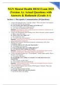 NGN Mental Health HESI Exam 2025 &lpar;Version A&rpar;&colon; Actual Questions with Answers & Rationale &lpar;Grade A&plus;&rpar;