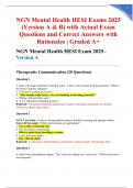 NGN Mental Health HESI Exams 2025 &lpar;Version A & B&rpar; with Actual Exam Questions and Correct Answers with Rationales &vert; Graded A&plus;