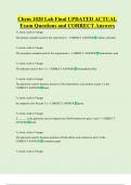 Chem 1020 Lab Final UPDATED ACTUAL   Exam Questions and CORRECT Answers