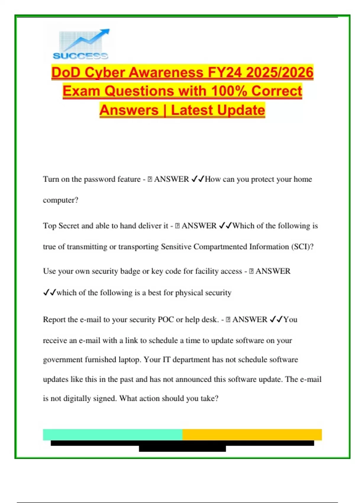 DoD Cyber Awareness Exam FY24 (2025/2026) – 50+ Q&A on SCI, PKI ...