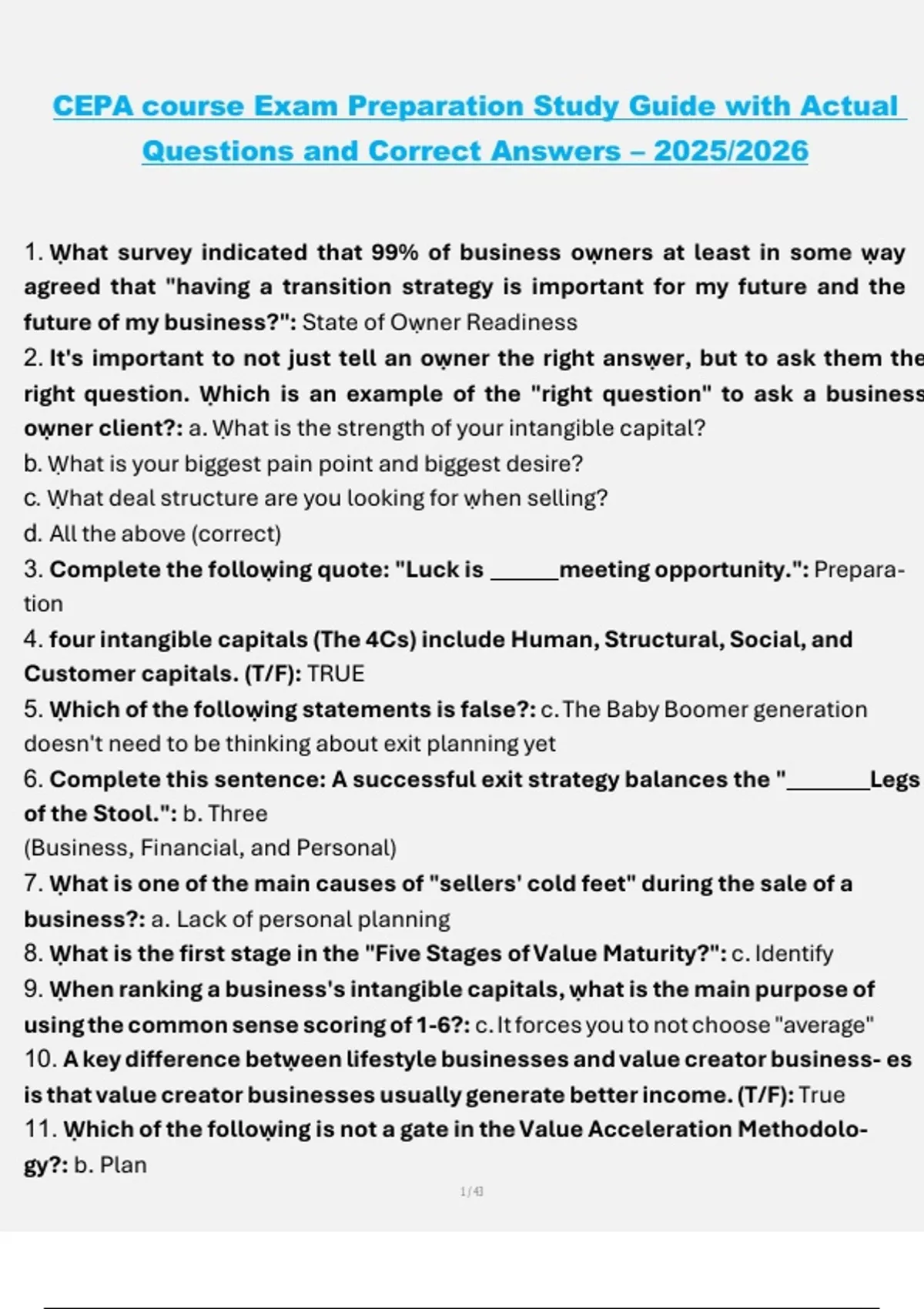 CEPA Course Exam Preparation – Study Guide with Actual Questions and ...
