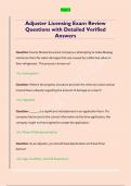 Adjuster Licensing Exam Review  Questions with Detailed Verified  Answers