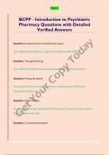 BCPP - Introduction to Psychiatric  Pharmacy Questions with Detailed  Verified Answers 