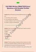 CA CNA Written PRACTICE Exam  Questions with Detailed Verified  Answers
