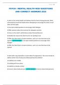 PSYCH &sol; MENTAL HEALTH HESI QUESTIONS AND CORRECT ANSWERS 2025