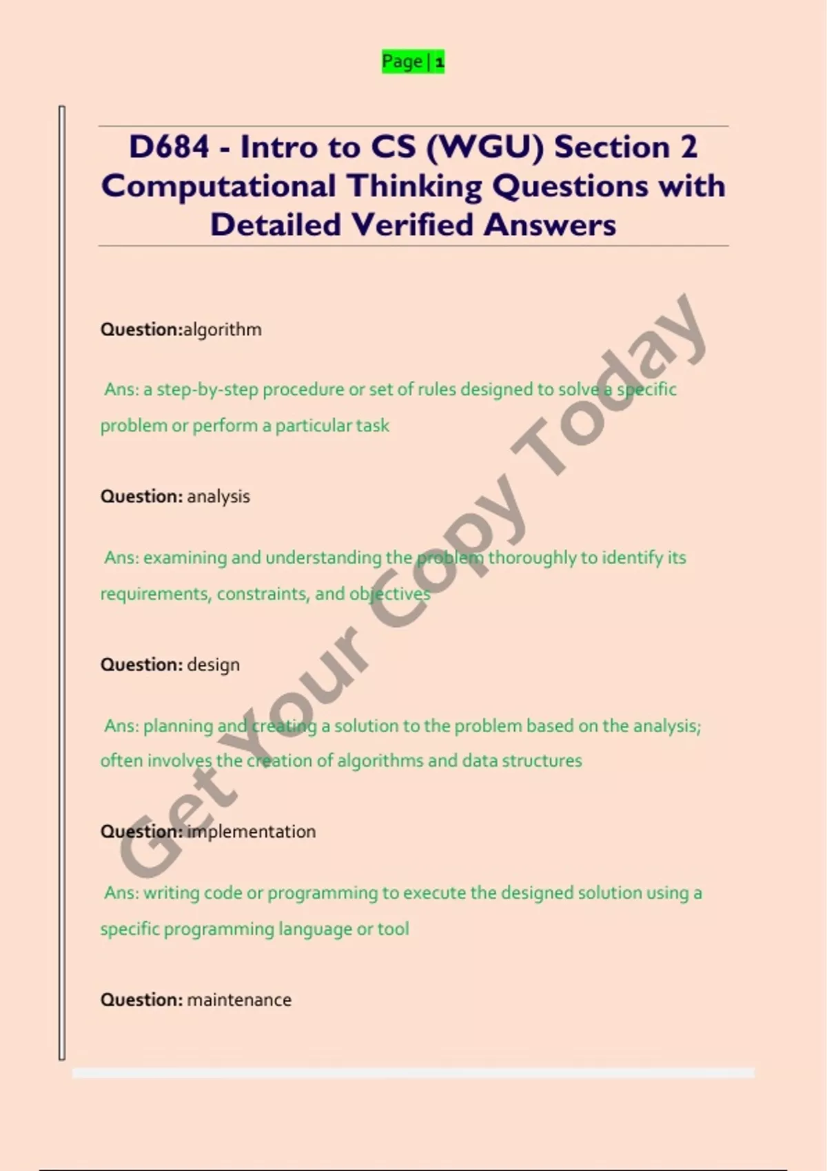 D684 - Intro to CS (WGU) Section 2 Computational Thinking Questions ...