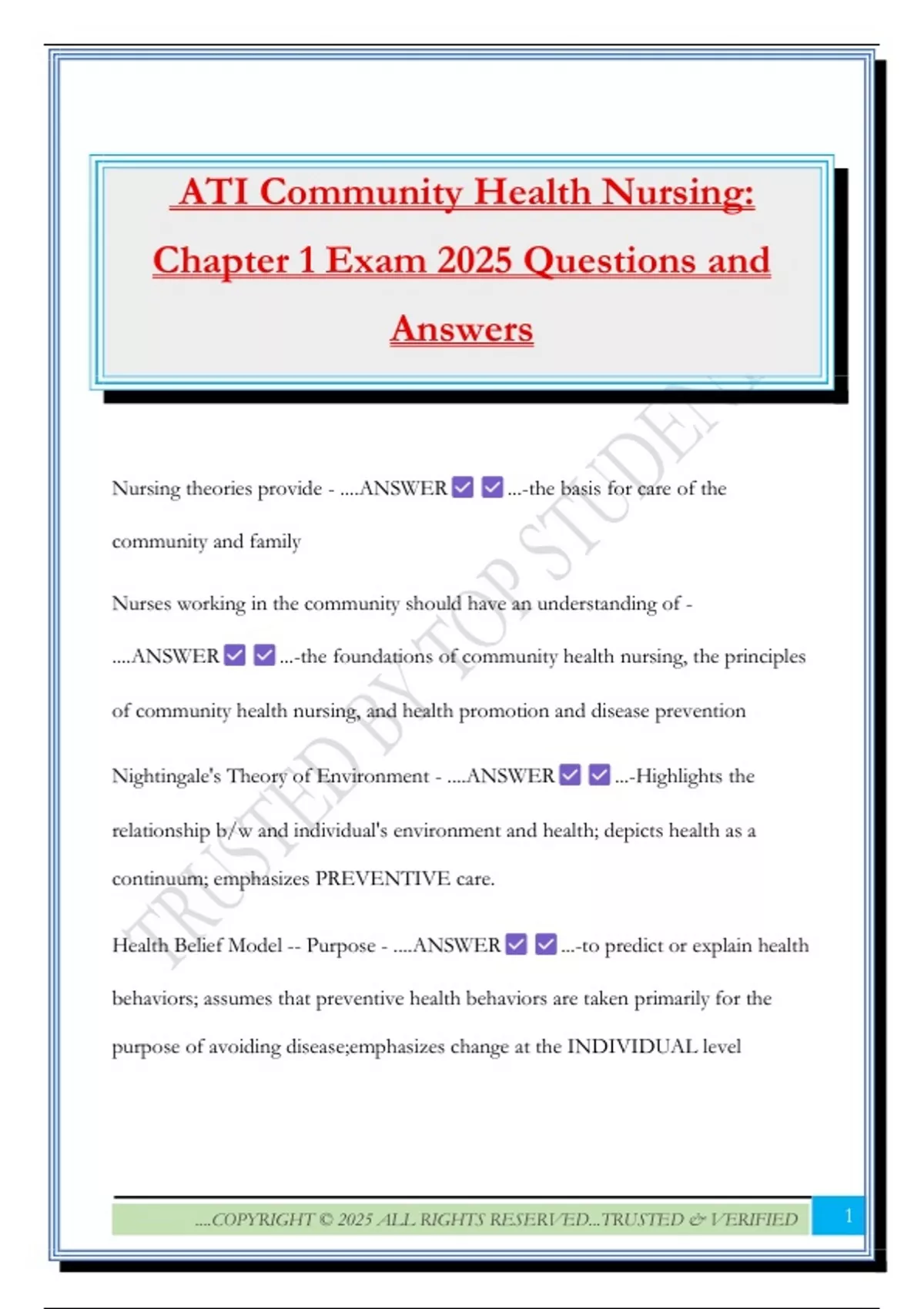 ATI Community Health Nursing: Chapter 1 Exam 2025 Questions and Answers ...