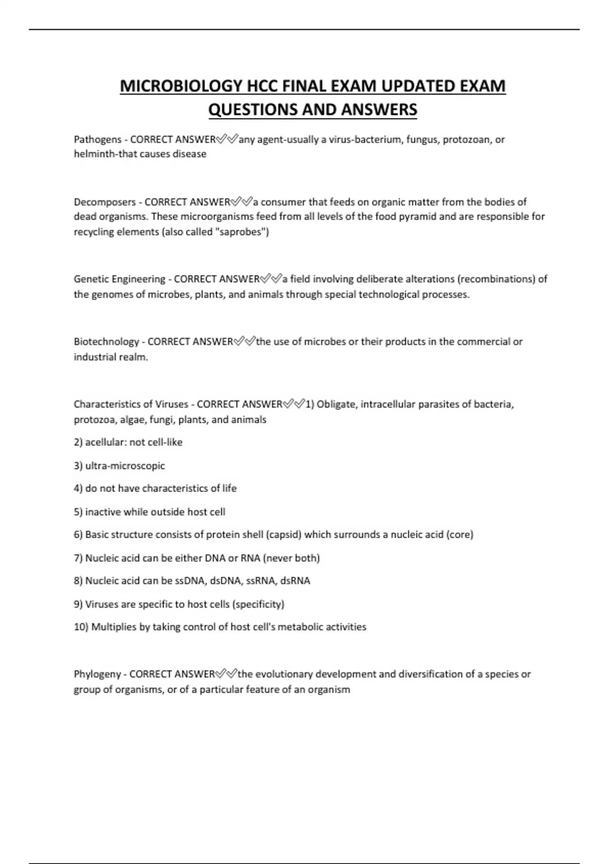 MICROBIOLOGY HCC FINAL EXAM UPDATED EXAM QUESTIONS AND ANSWERS ...