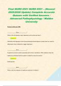Final NURS 6501 NURS 6501 &ndash; &lpar;Newest 2025&sol;2026 Update&rpar; Complete Accurate Quizzes with Verified Answers &sol; Advanced Pathophysiology &sol; Walden University   