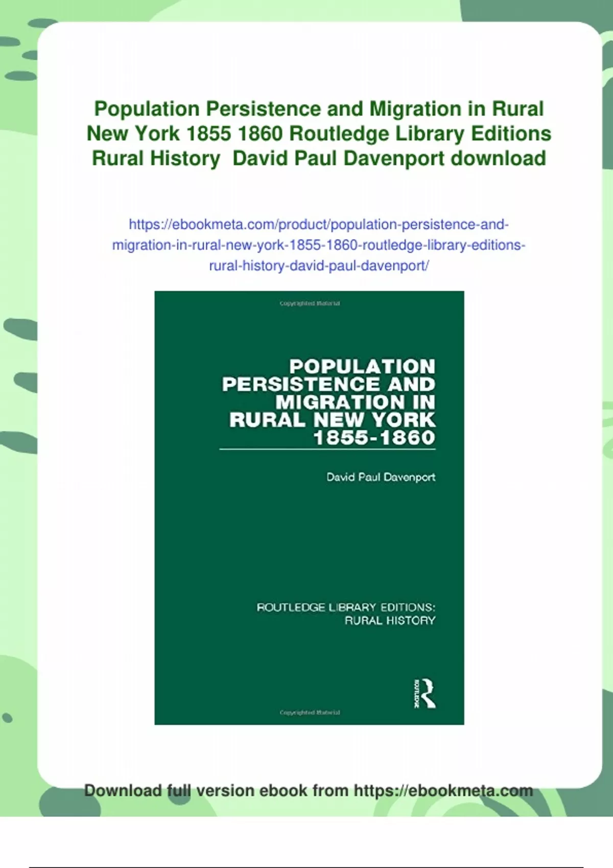Summary Population Persistence and Migration in Rural New York ...