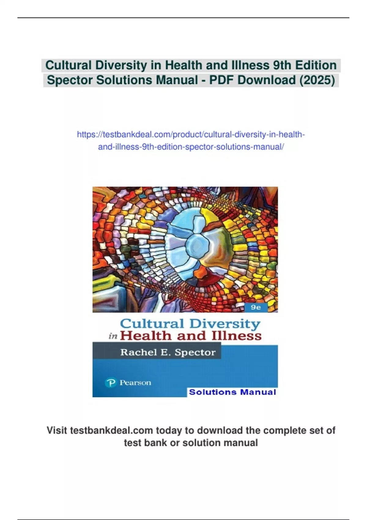 Summary Cultural Diversity in Health and Illness 9th Edition Spector ...