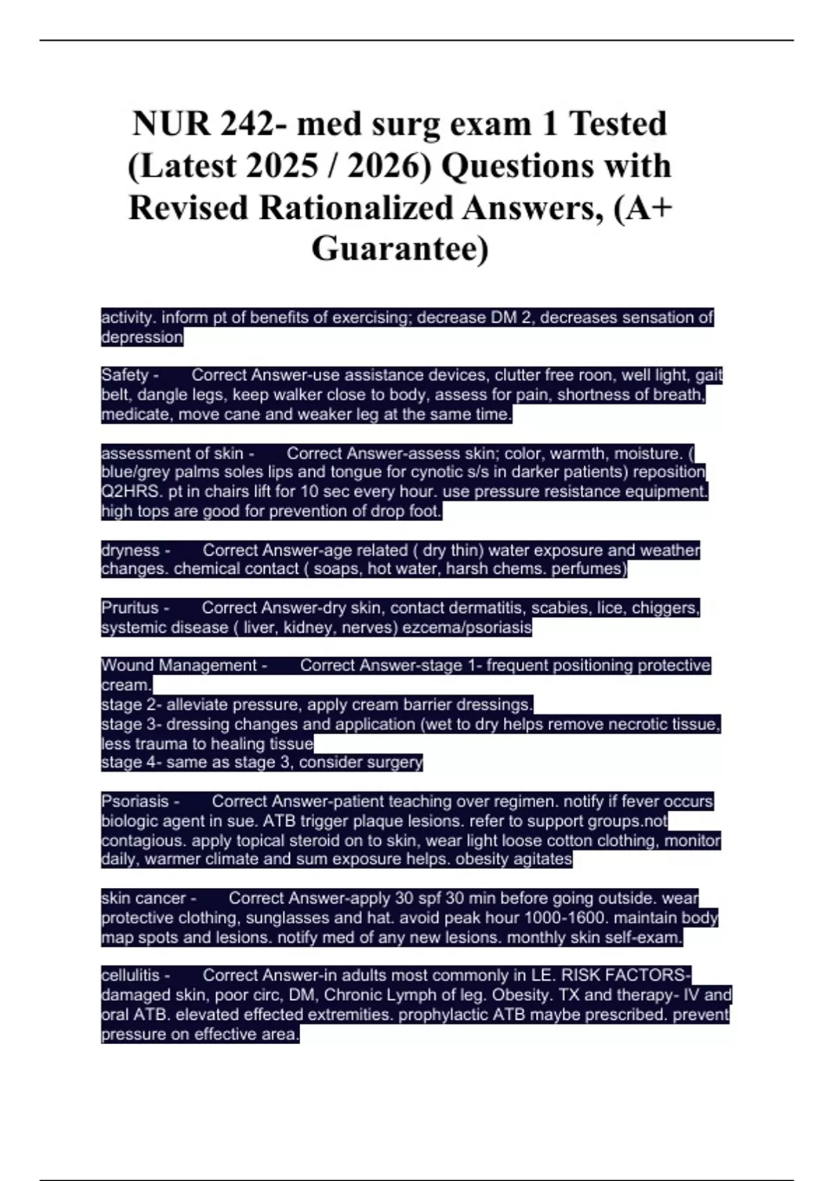 NUR 242- med surg exam 1 Tested (Latest 2025 / 2026) Questions with ...