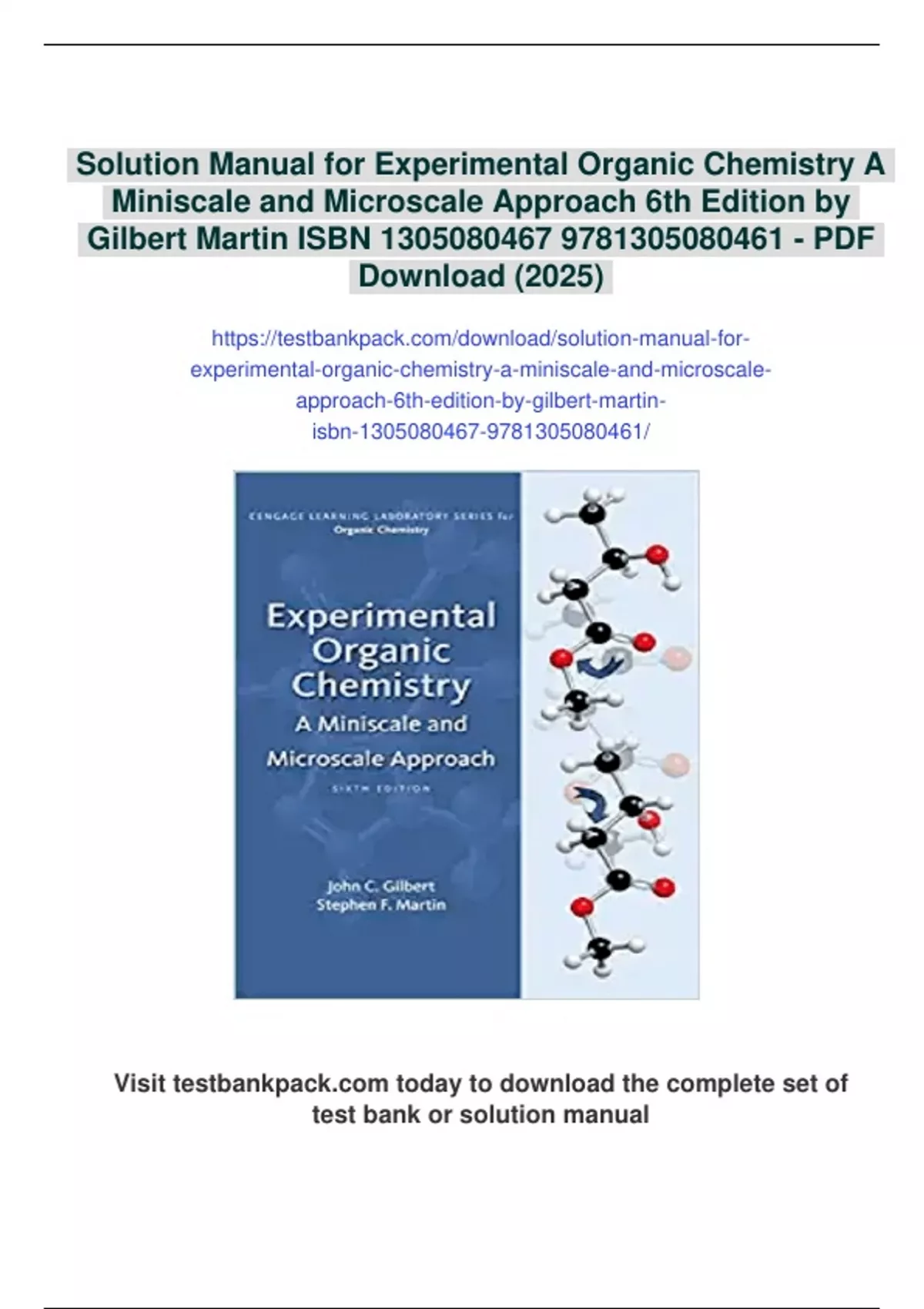 Summary Solution Manual for Experimental Organic Chemistry A Miniscale ...
