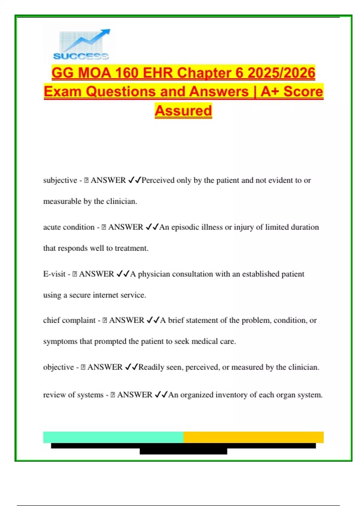 GG MOA 160 EHR Chapter 6 | 75 Solved Questions on SOAP Notes, Patient ...