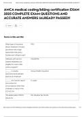 AMCA medical coding&sol;billing certification EXAM 2025 COMPLETE EXAM QUESTIONS AND ACCURATE ANSWERS &vert;ALREADY PASSED&excl;&excl;