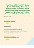  Final Exam NR606 &sol; NR 606 &lpar;Latest Update 2025 &sol; 2026&rpar;&colon; Diagnosis & Management in Psychiatric-Mental Health II Practicum &vert; Complete Study Guide with Questions and Verified Answers &vert; 100&percnt; Correct - Chamberlain  
