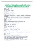 AAA Food Safety Manager Test Practice Questions and Answers 2024&sol;2025 