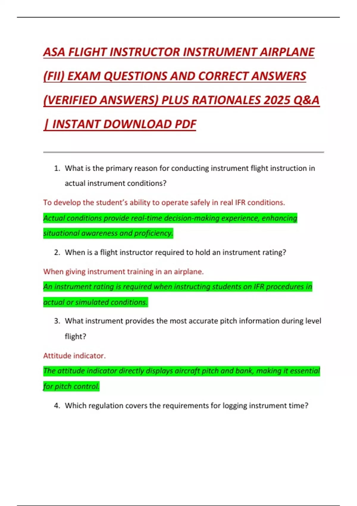 ASA FLIGHT INSTRUCTOR INSTRUMENT AIRPLANE (FII) EXAM QUESTIONS AND ...