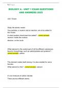 BIOLOGY A - UNIT 1 EXAM QUESTIONS  AND ANSWERS 2025