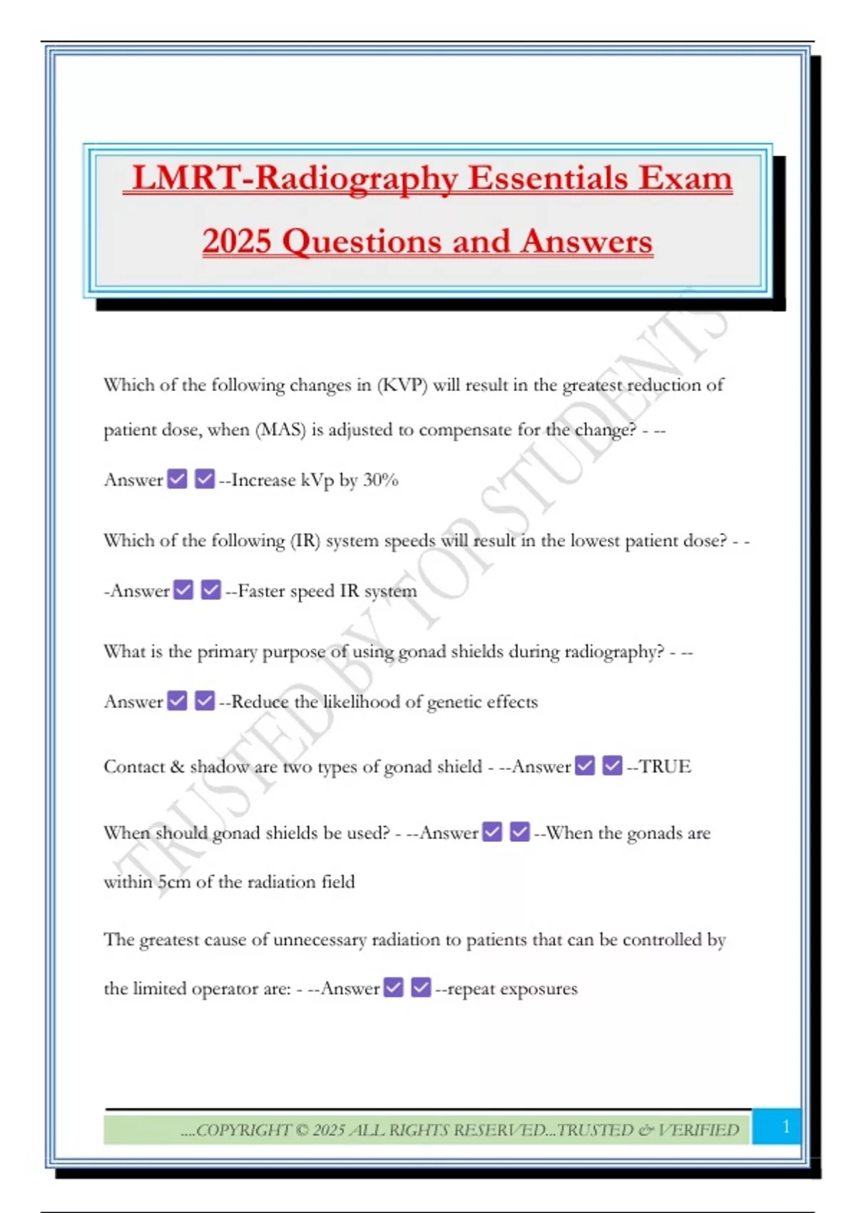 Lmrt Bundled Exams 2025 |Actual Questions with Correct Answers |100% ...