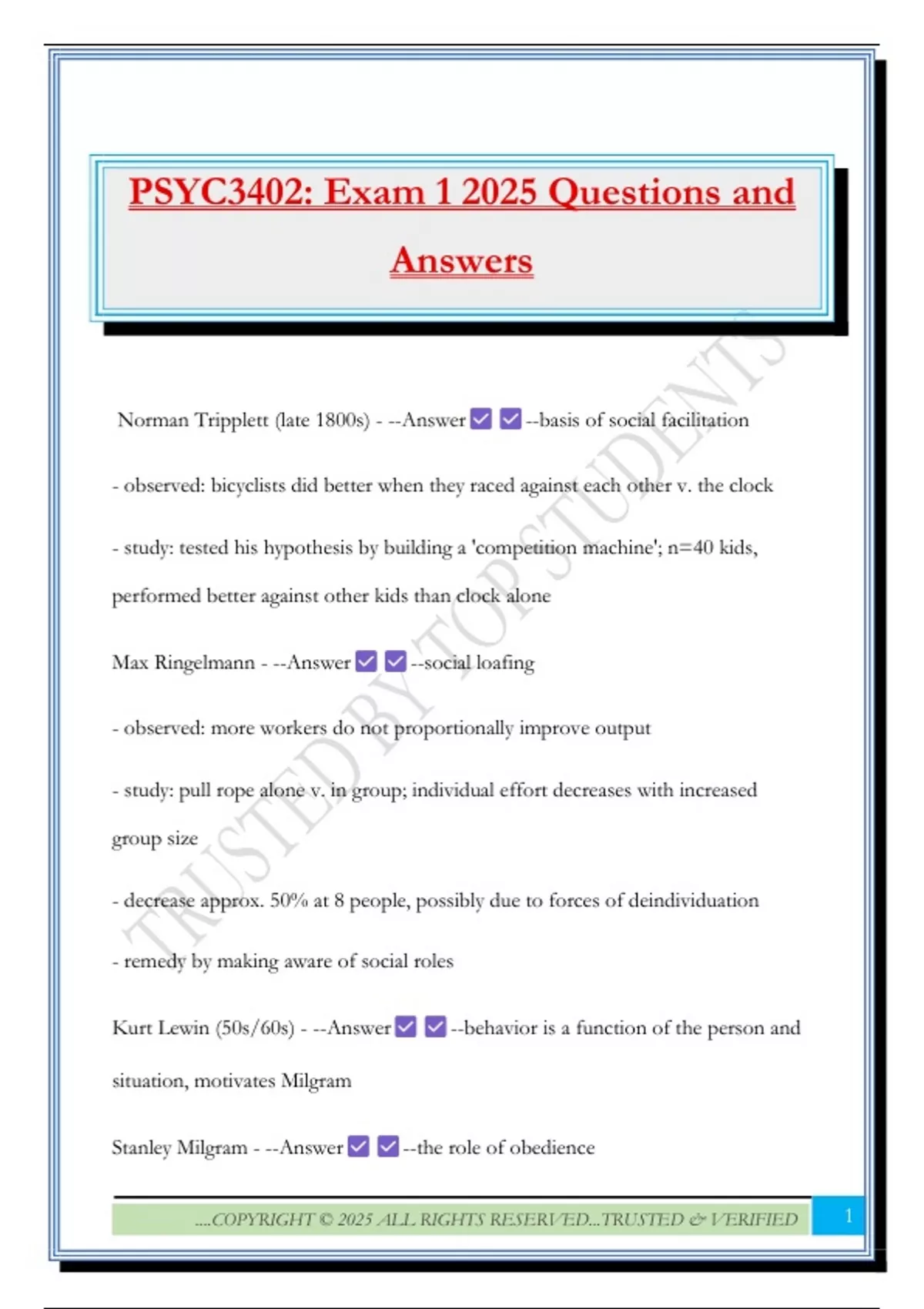 PSYC3402: Exam 1 2025 Questions and Answers - PSYC 3402 - Stuvia US