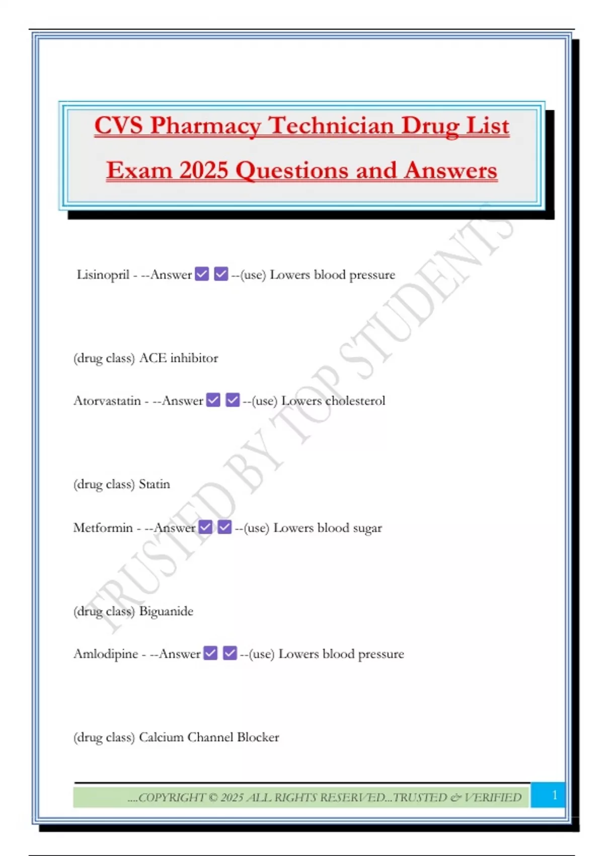 CVS Pharmacy Technician Drug List Exam 2025 Questions and Answers - CVS ...