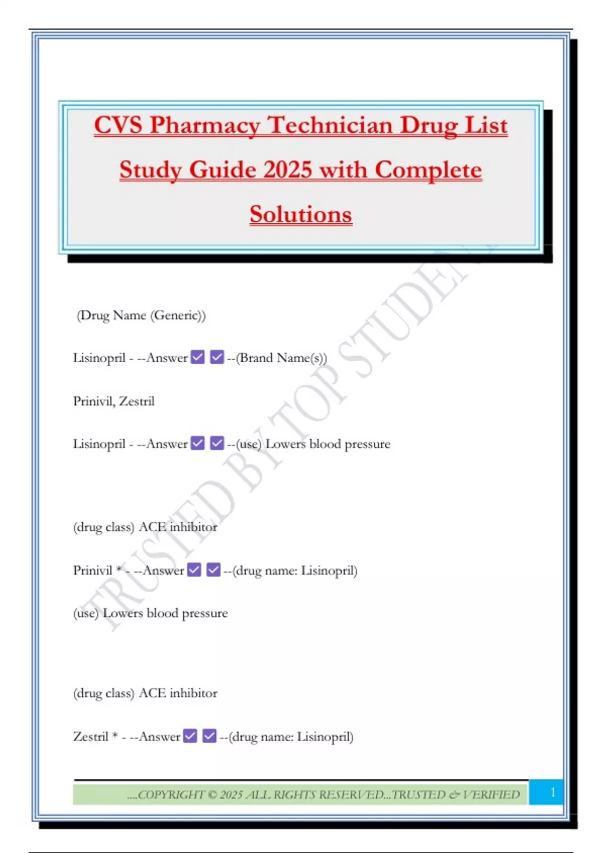 CVS Pharmacy Technician Drug List Study Guide 2025 with Complete ...