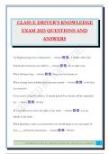CLASS E DRIVER'S KNOWLEDGE EXAM 2025 QUESTIONS AND ANSWERS