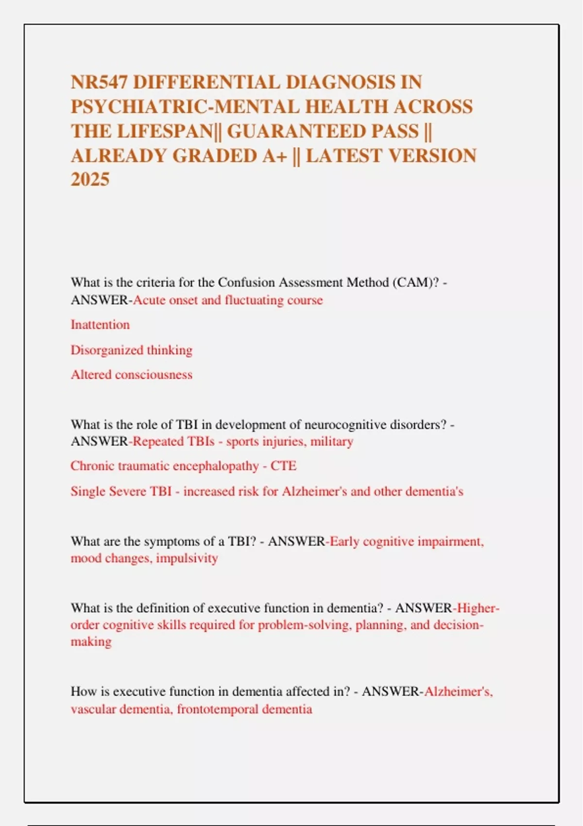 NR547 DIFFERENTIAL DIAGNOSIS IN PSYCHIATRIC-MENTAL HEALTH ACROSS THE ...