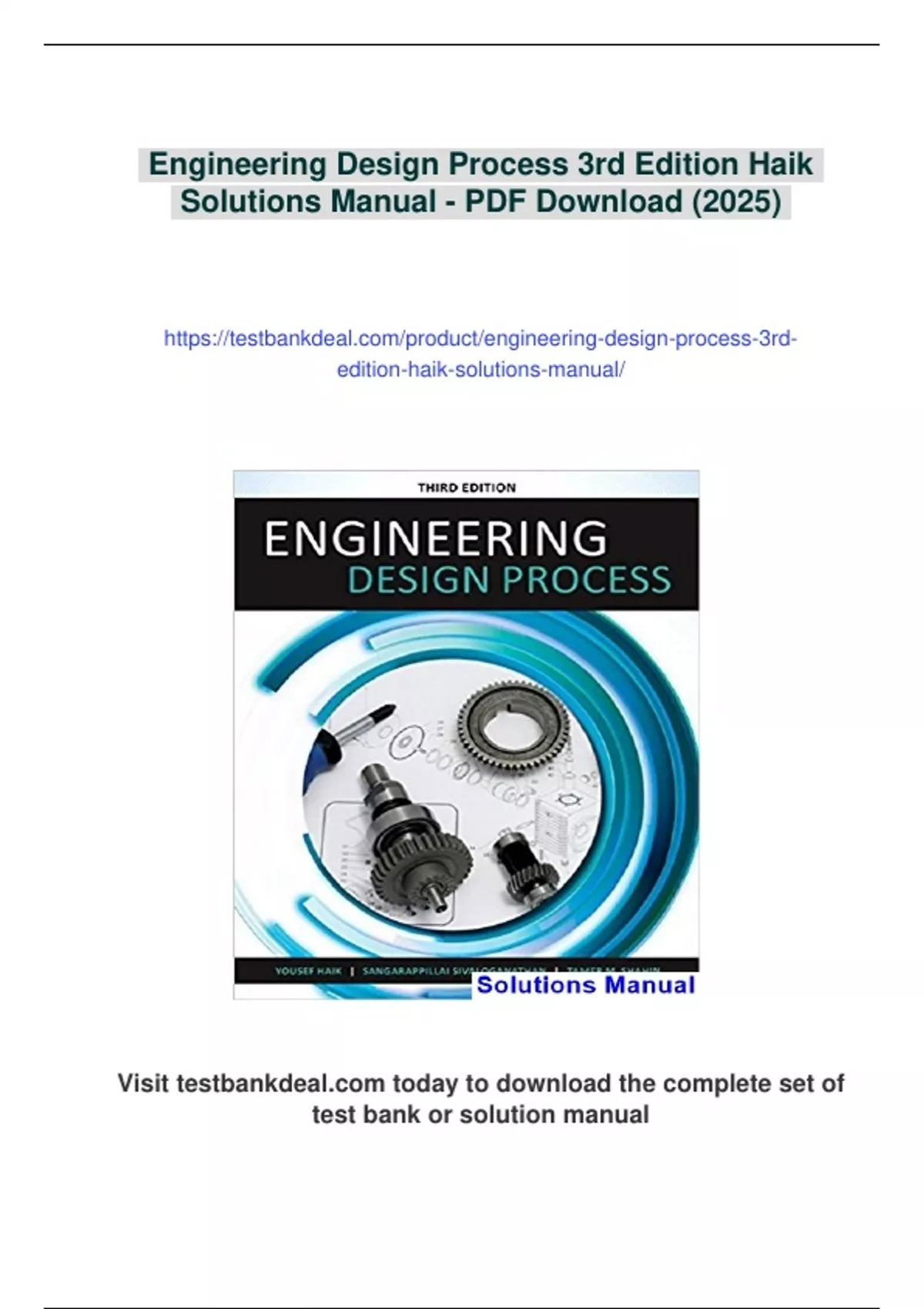 Summary Engineering Design Process 3rd Edition Haik Solutions Manual ...