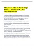WGU C180 Intro to Psychology Exam Questions with 100&percnt; Correct Answers 