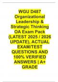 WGU D487 Organizational Leadership & Strategic Thinking OA Exam Pack &lpar;LATEST 2026&sol;2027 UPDATE&rpar;&comma; ACTUAL EXAM&sol;TEST QUESTIONS AND 100&percnt; VERIFIED ANSWERS &vert; A&plus; GRADE