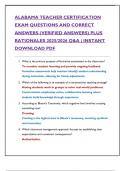 ALABAMA TEACHER CERTIFICATION  EXAM QUESTIONS AND CORRECT  ANSWERS &lpar;VERIFIED ANSWERS&rpar; PLUS  RATIONALES 2025&sol;2026 Q&A &vert; INSTANT  DOWNLOAD PDF