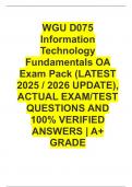 WGU D075 Information Technology Fundamentals OA Exam Pack &lpar;LATEST 2025 &sol; 2026 UPDATE&rpar;&comma; ACTUAL EXAM&sol;TEST QUESTIONS AND 100&percnt; VERIFIED ANSWERS &vert; A&plus; GRADE