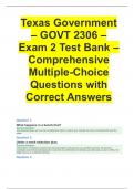 Texas Government &ndash; GOVT 2306 &ndash; Exam 2 Test Bank &ndash; Comprehensive Multiple-Choice Questions with Correct Answers