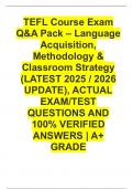 TEFL Course Exam Q&A Pack &ndash; Language Acquisition&comma; Methodology & Classroom Strategy &lpar;LATEST 2026&sol;2027 UPDATE&rpar;&comma; ACTUAL EXAM&sol;TEST QUESTIONS AND 100&percnt; VERIFIED ANSWERS &vert; A&plus; GRADE