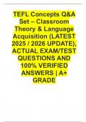 TEFL Concepts Q&A Set &ndash; Classroom Theory & Language Acquisition Practice &lpar;LATEST 2025 &sol; 2026 UPDATE&rpar;&comma; ACTUAL EXAM&sol;TEST QUESTIONS AND 100&percnt; VERIFIED ANSWERS &vert; A&plus; GRADE