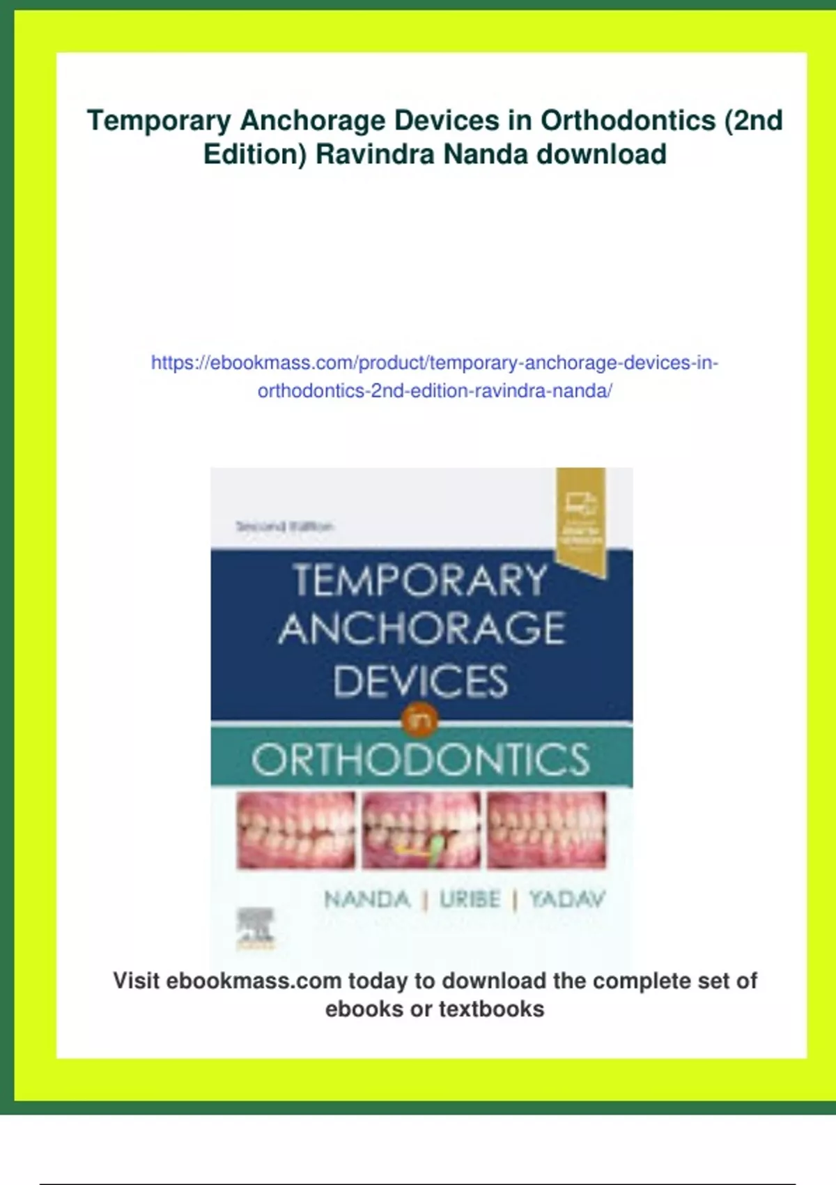 Summary Temporary Anchorage Devices in Orthodontics (2nd Edition ...