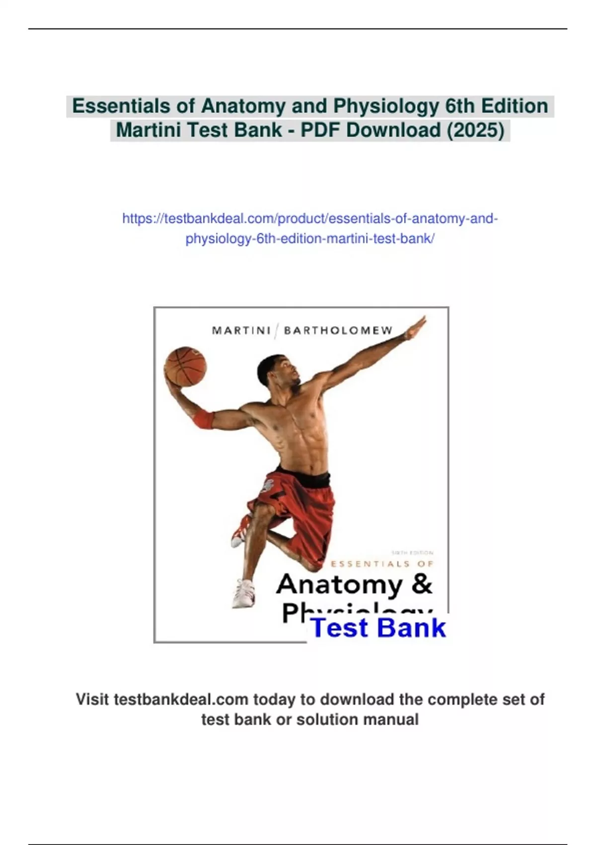 Summary Essentials of Anatomy and Physiology 6th Edition Martini Test ...