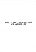   HAPS A&P II FINAL EXAM QUESTIONS AND ANSWERS 2025