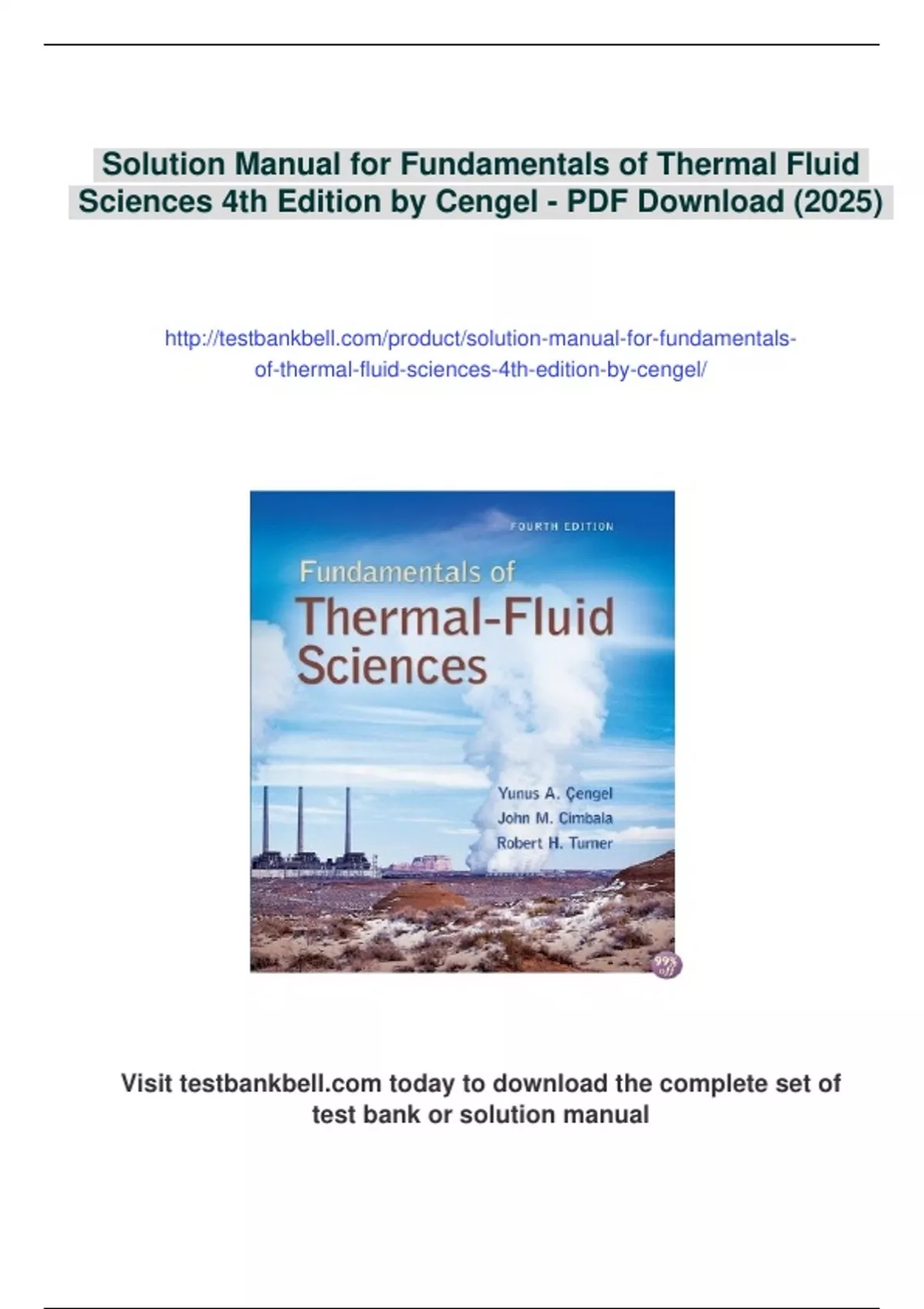 Summary Solution Manual for Fundamentals of Thermal Fluid Sciences 4th ...