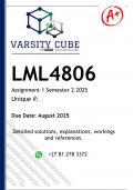 LML4806 Assignment 1 &lpar;DETAILED ANSWERS&rpar; Semester 2 2025 - DISTINCTION GUARANTEED
