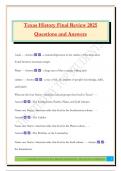 Texas History Final Review 2025 Questions and Answers