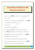 Texas History Final Review 2025 Questions and Answers